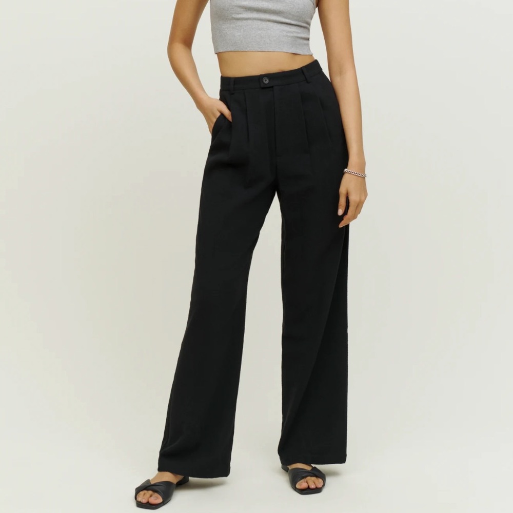 Reformation Black Wide-Leg Trousers